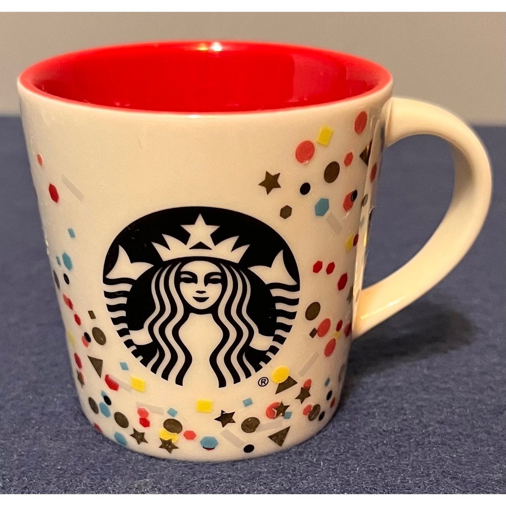 Starbucks Holiday 2016 Confetti Espresso Cup 3oz Red Interior Ceramic Mug